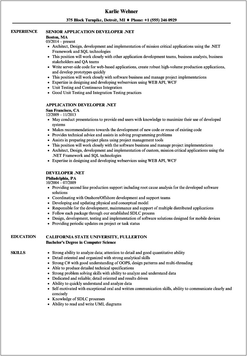 Net Resume For 7+ Years Of It Experience