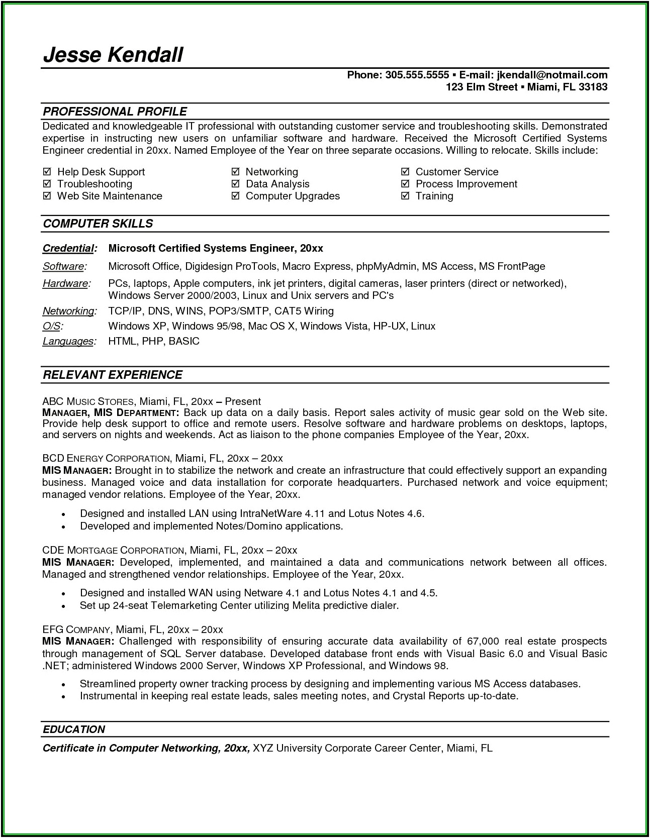 Networking And Network Ip Schemes Sample Resumes