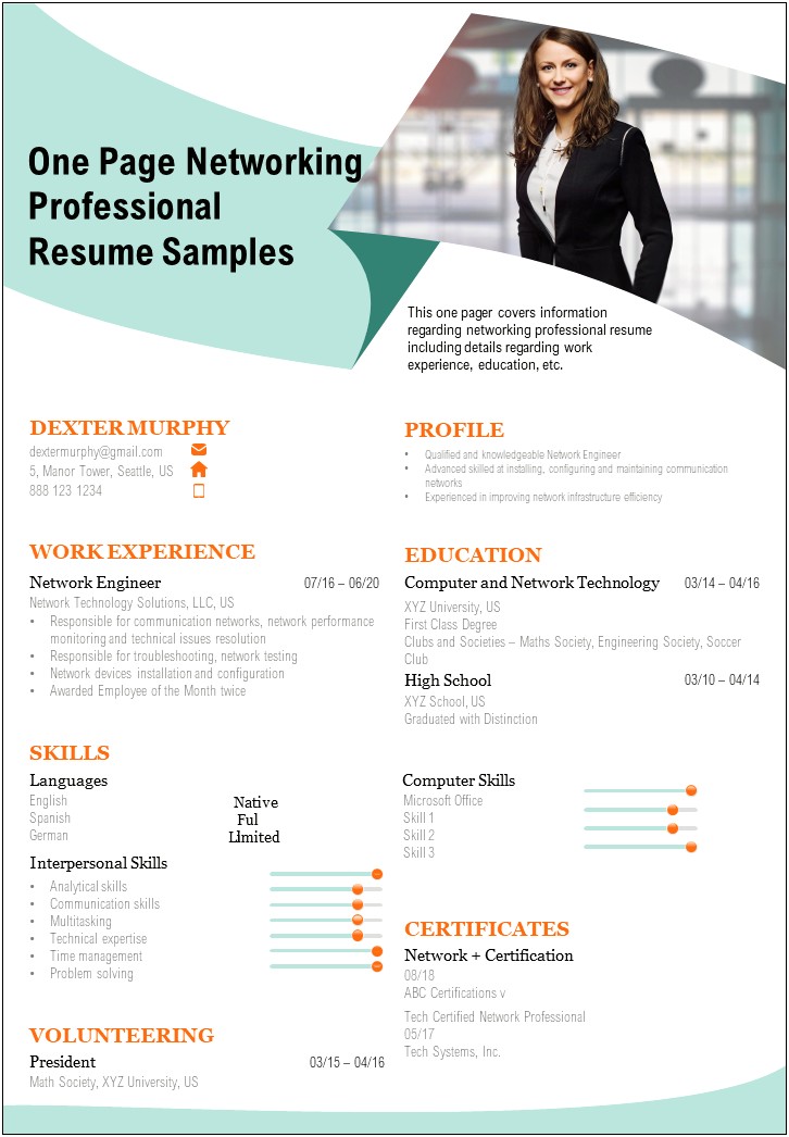 Networking Resume For 1 Year Experience Pdf