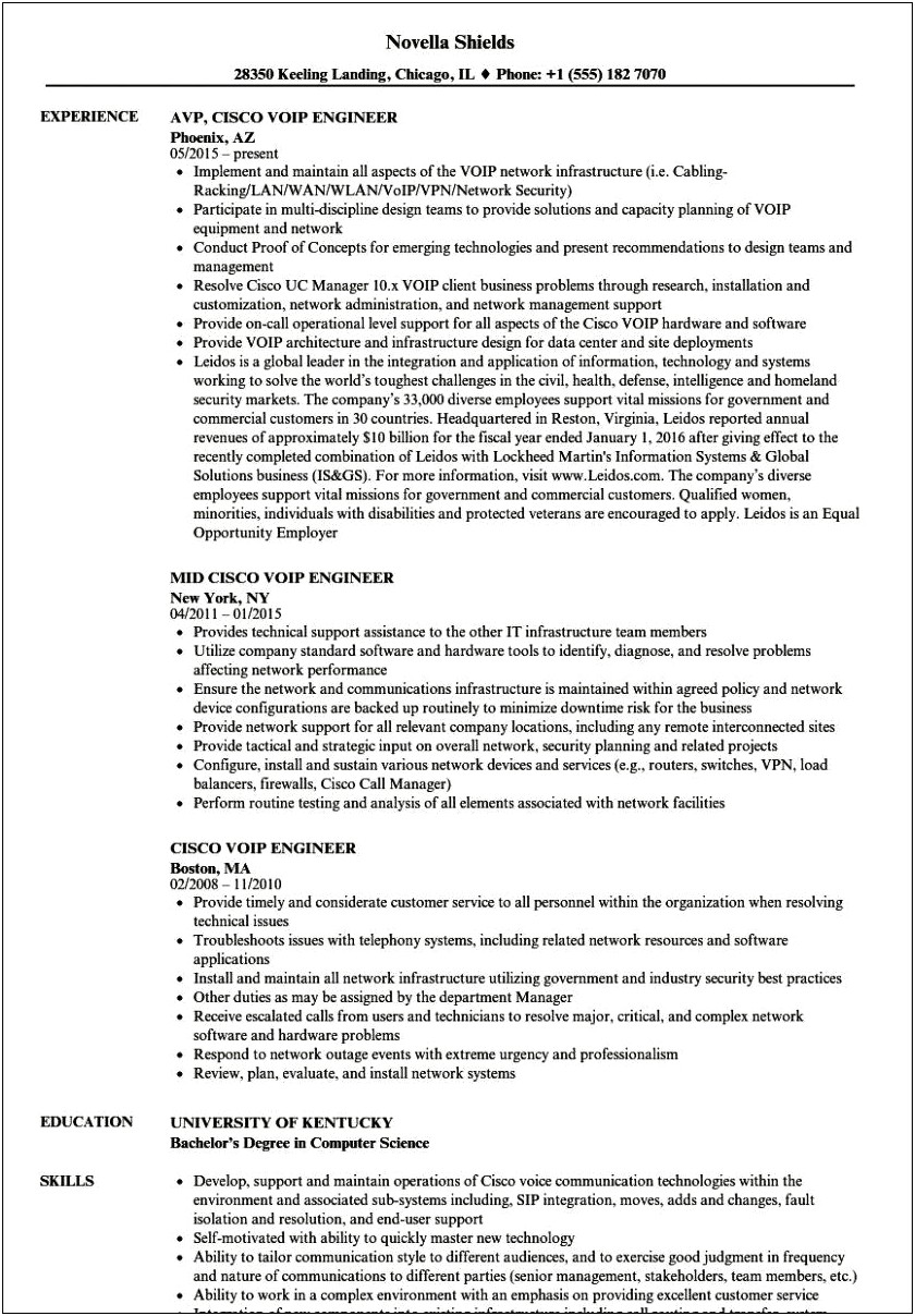 Networking Resume Sample Without Work Experience