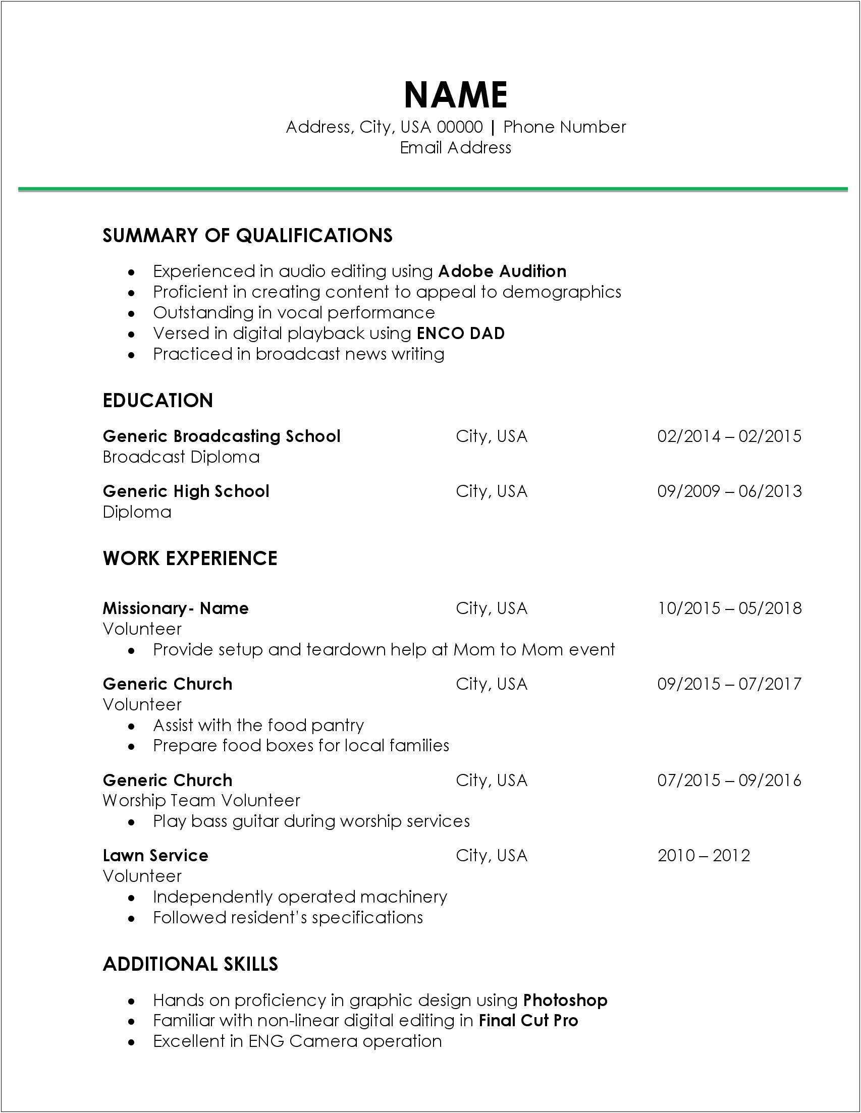 New Grad Resume No Work Experience