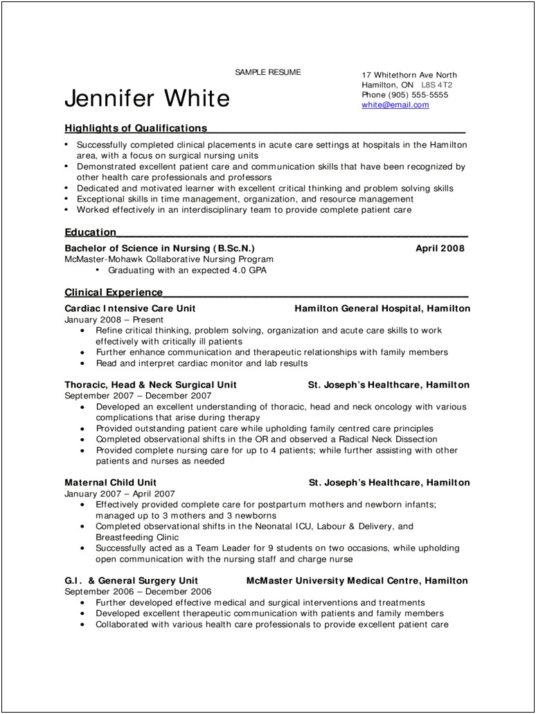 New Grad Rn Resume Objective Sample