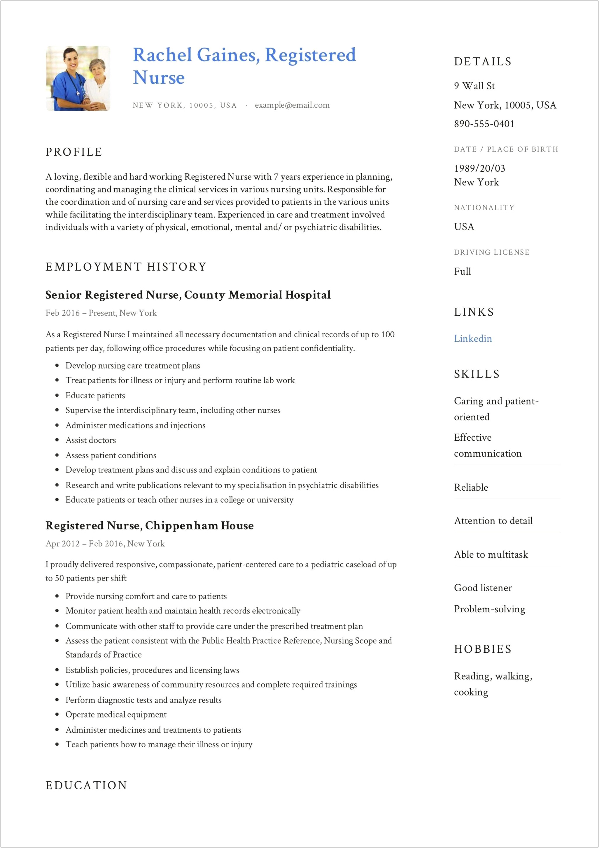 New Graduate Nurse Clinical Experience Resume