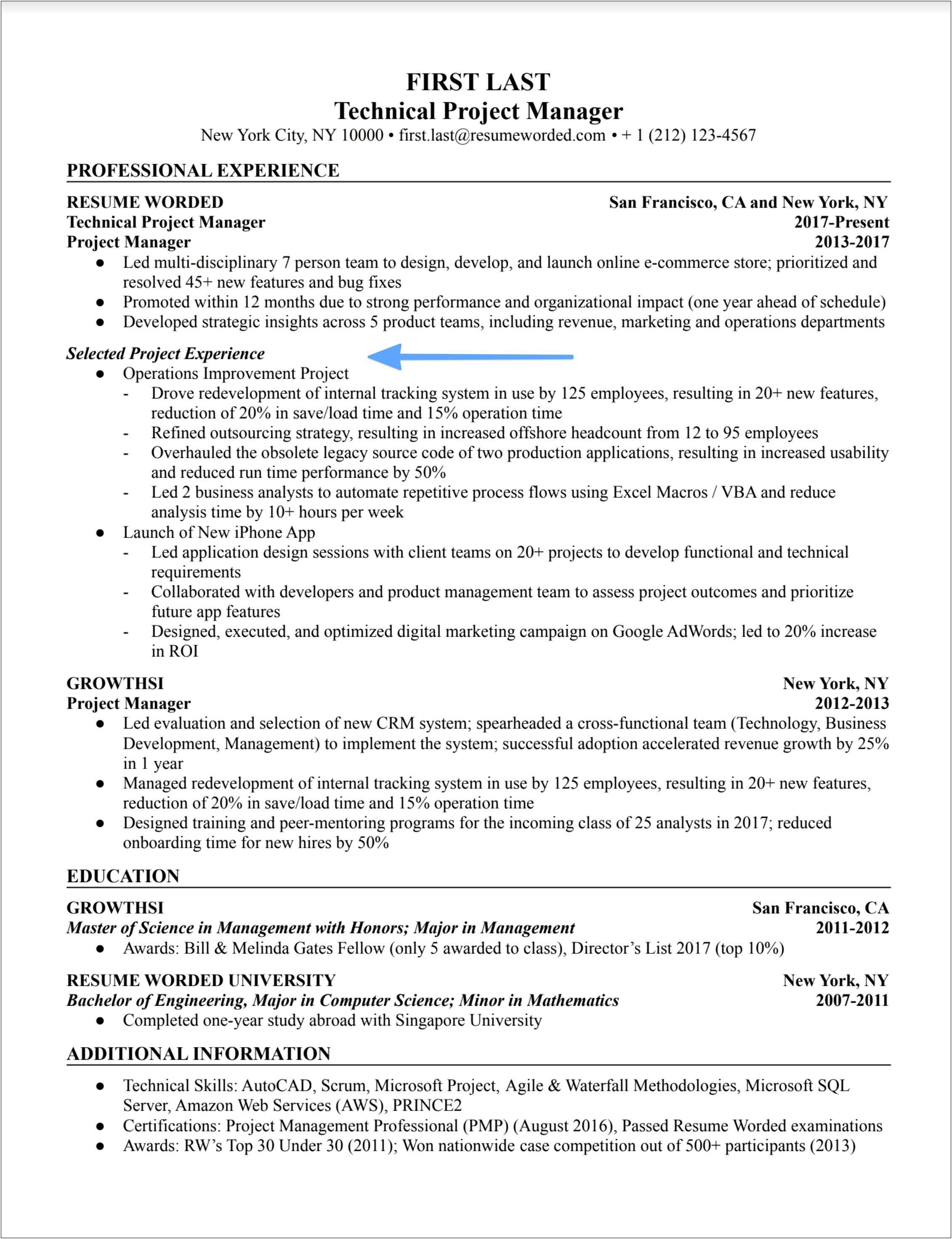 New Graduate Project Management Resume Examples