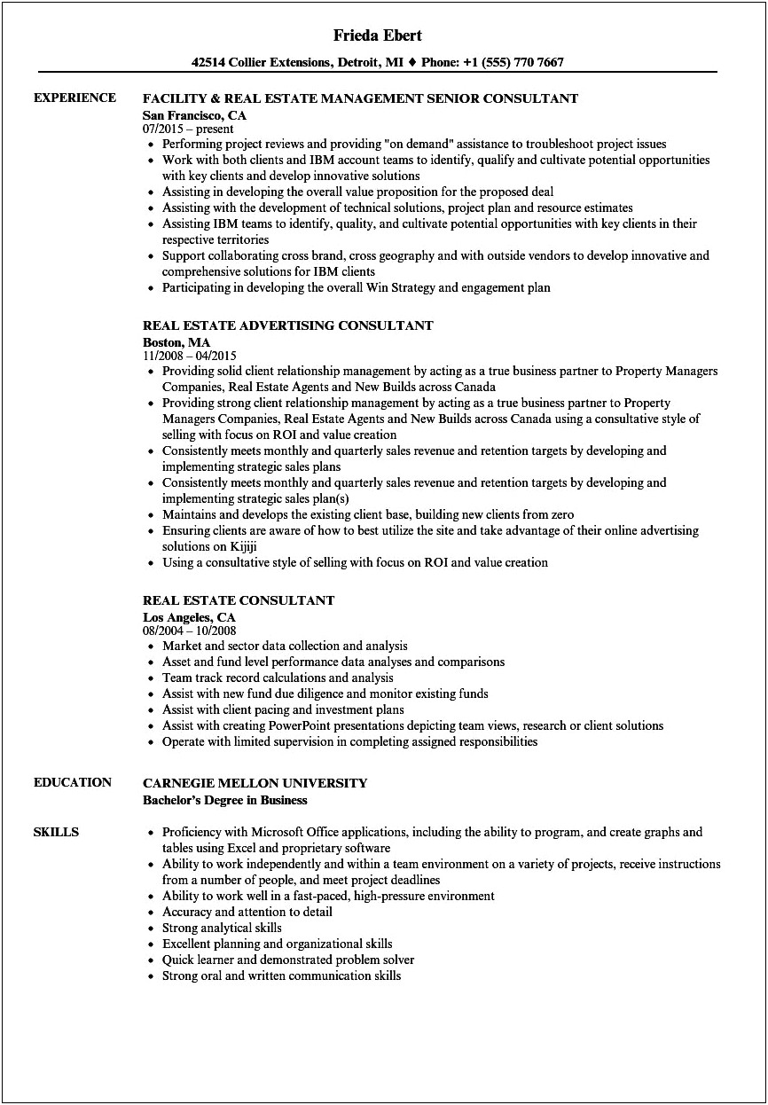New Homes Sales Consultant Resume Sample