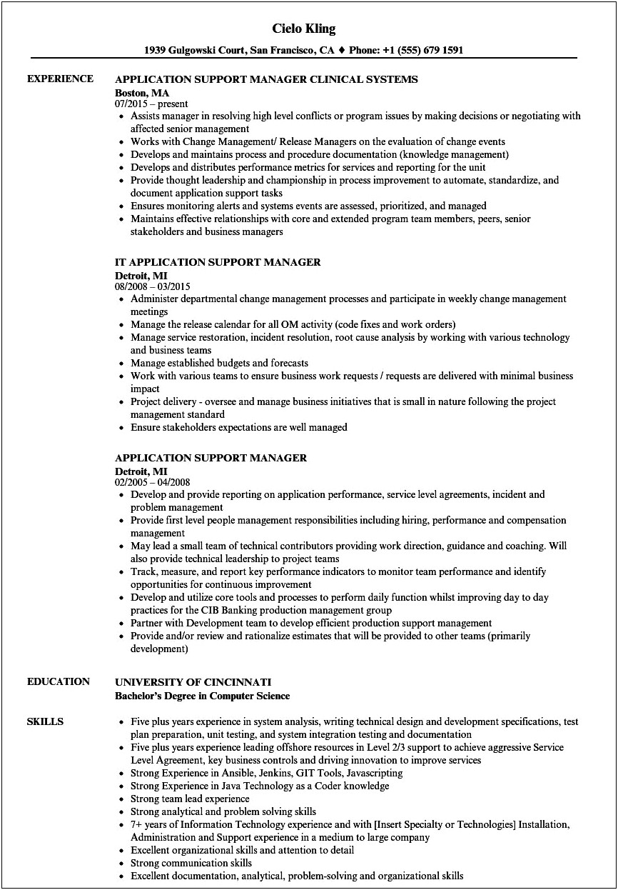 New It Support Manager Resume Examples