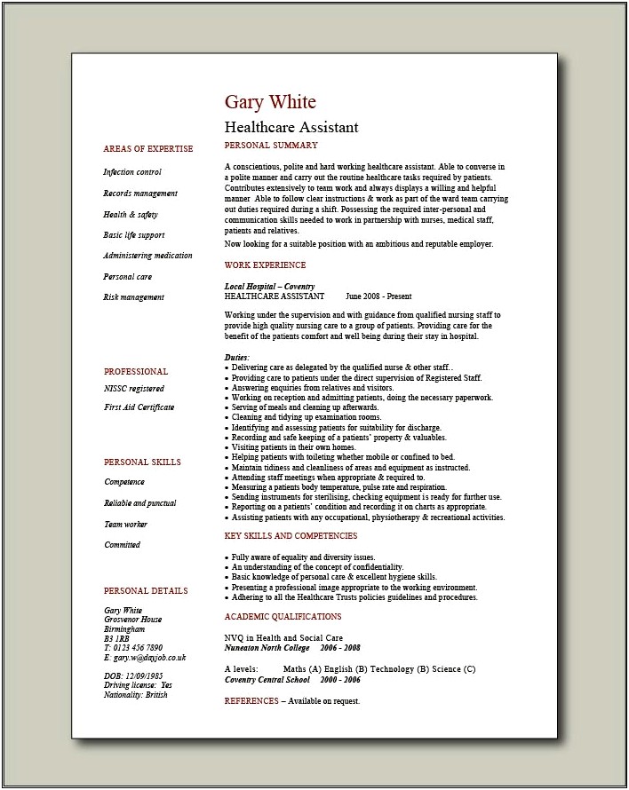 Nhs Skills And Achievement Resume Format