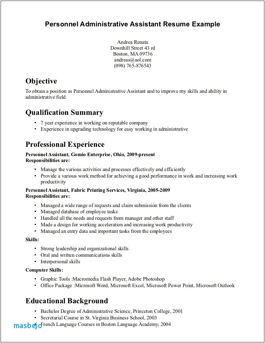 No Experience Job Skills Description Resume