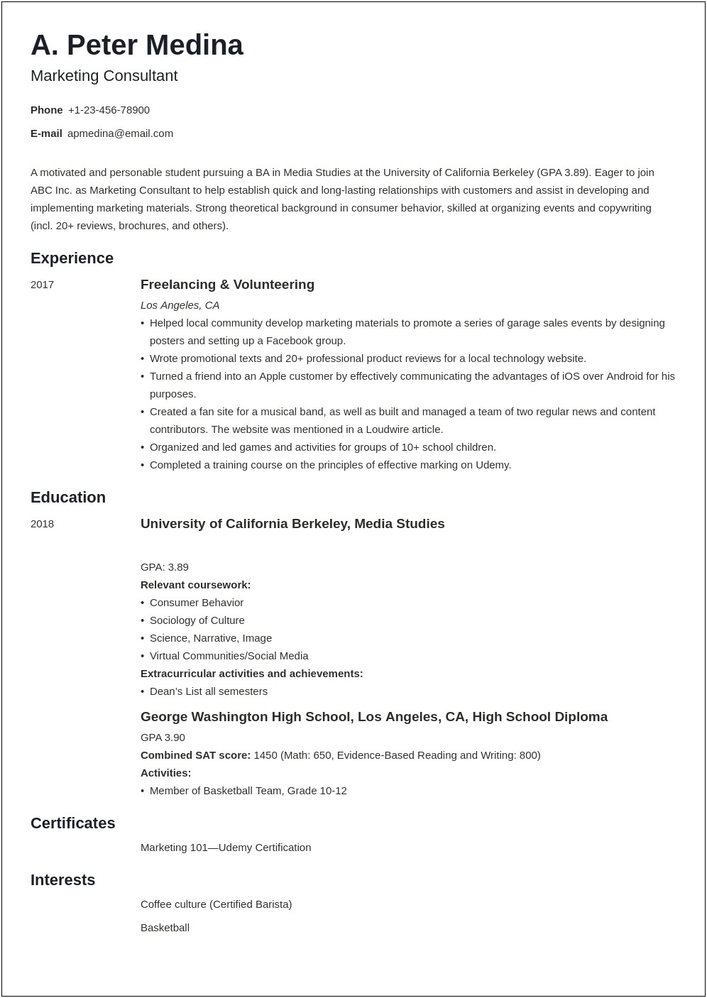 No Experience Resume Template For High School Student