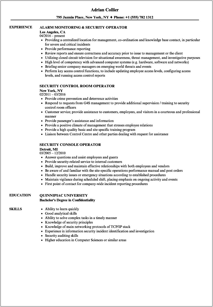 Nuclear Security Officer Job Description For Resume