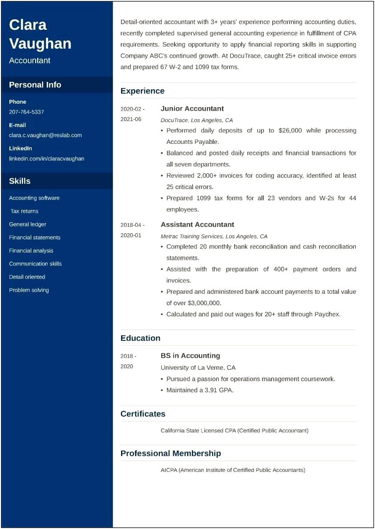 Number One Finance And Accounting Resume Template