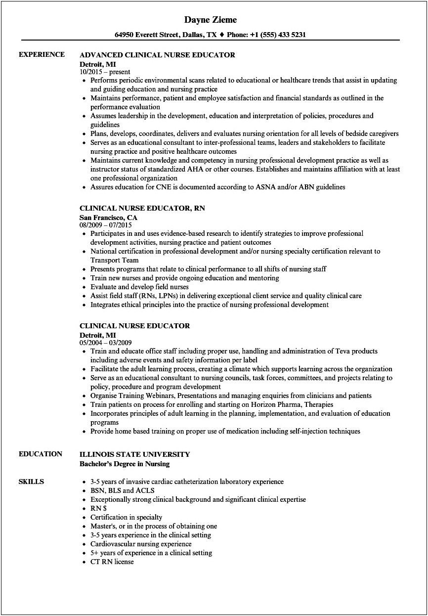 Nurse Educator School Practicum For Resume