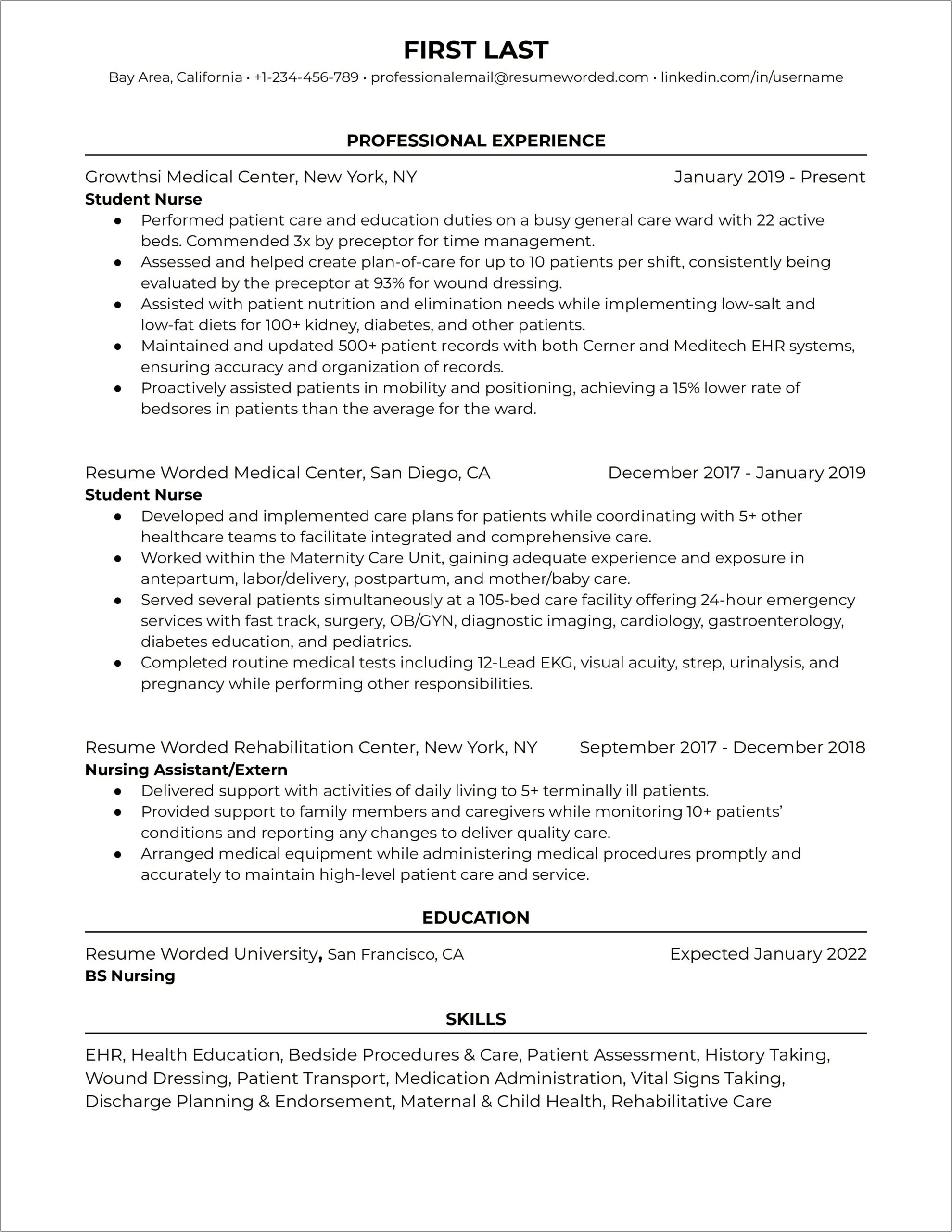 Nurse Practitioner Student Clinical Experience Resume