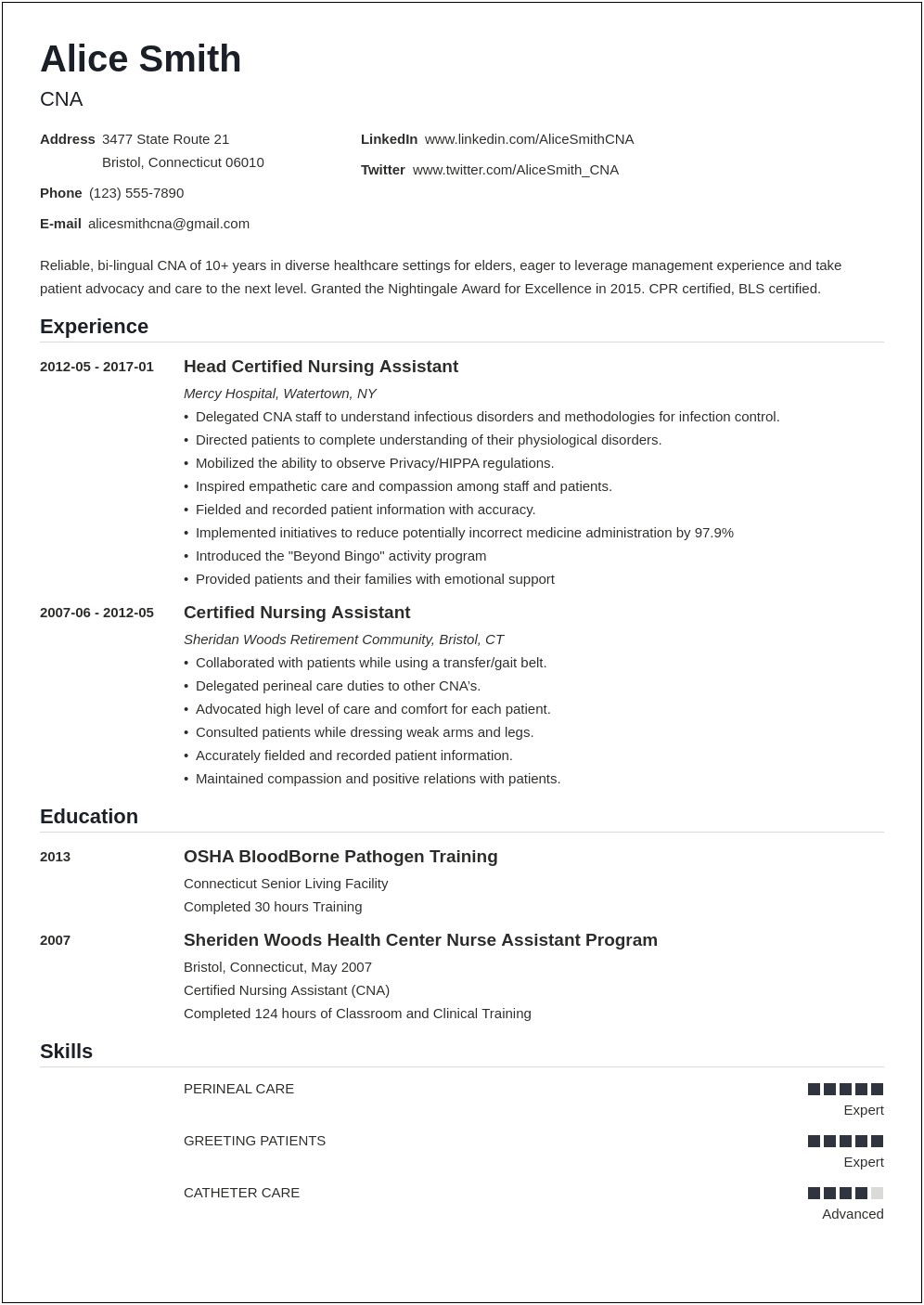 Nursing Assistant Skills And Qualifications For Resume