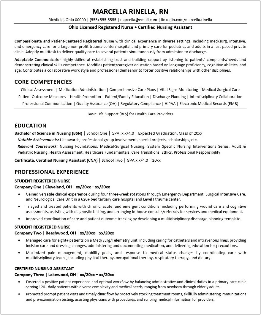 Nursing Assistant Work Description For Resume