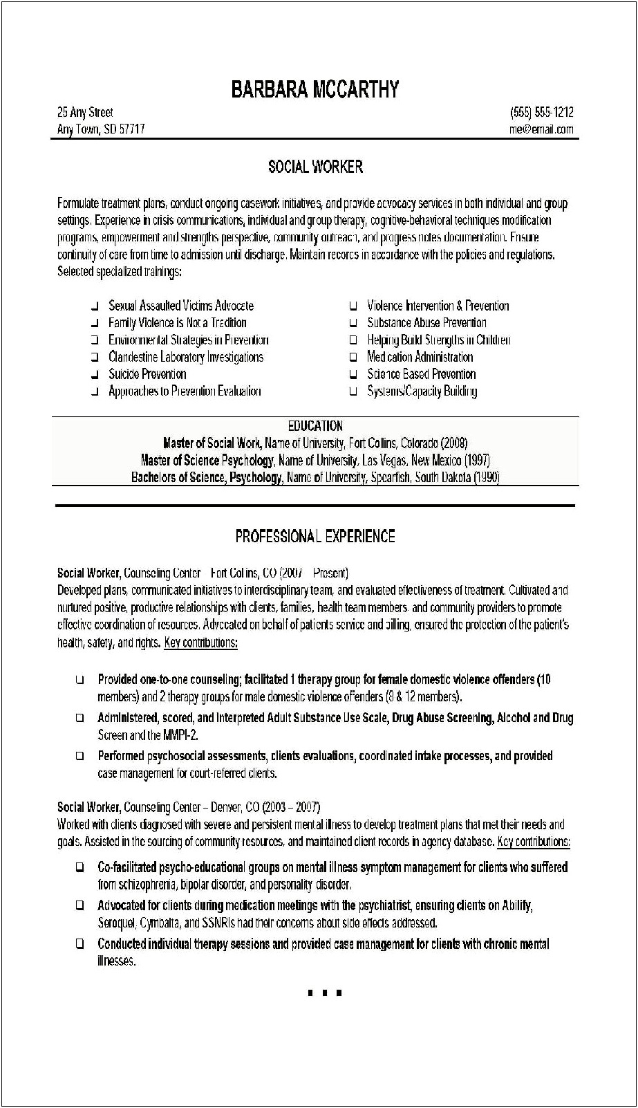 Nursing Home Blurbs Social Work Resume