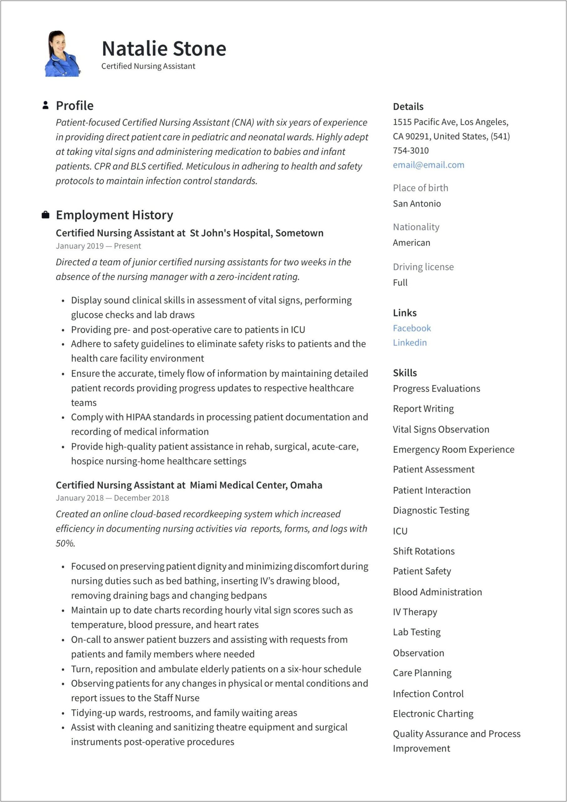 Nursing Home Skills For Resume Cna