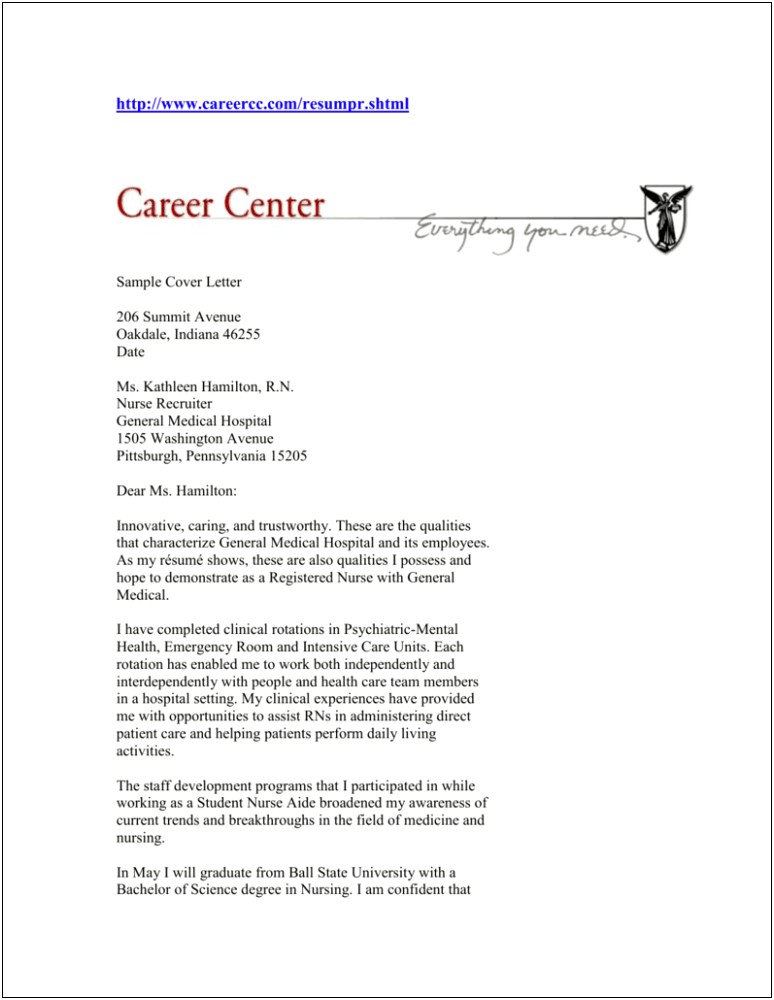 Nursing Resume Cover Letter For New Graduate