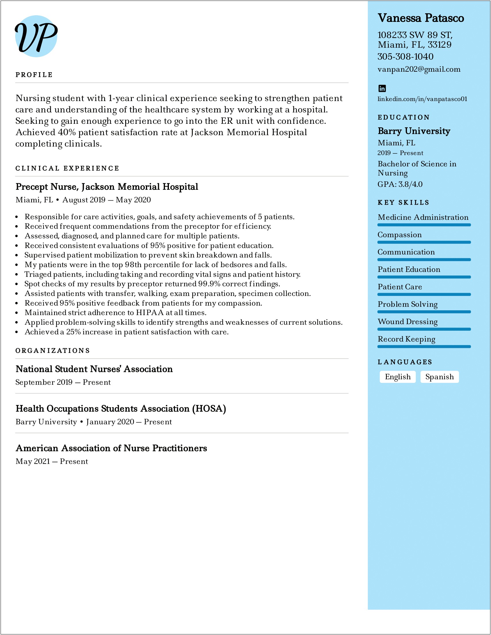 Nursing Student Preceptorship Objective Statement Resume