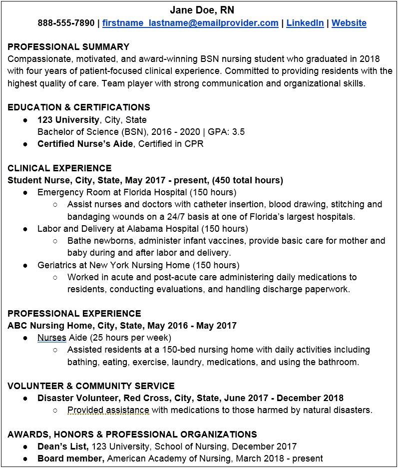 Nursing Student Resume Summary Of Qualifications