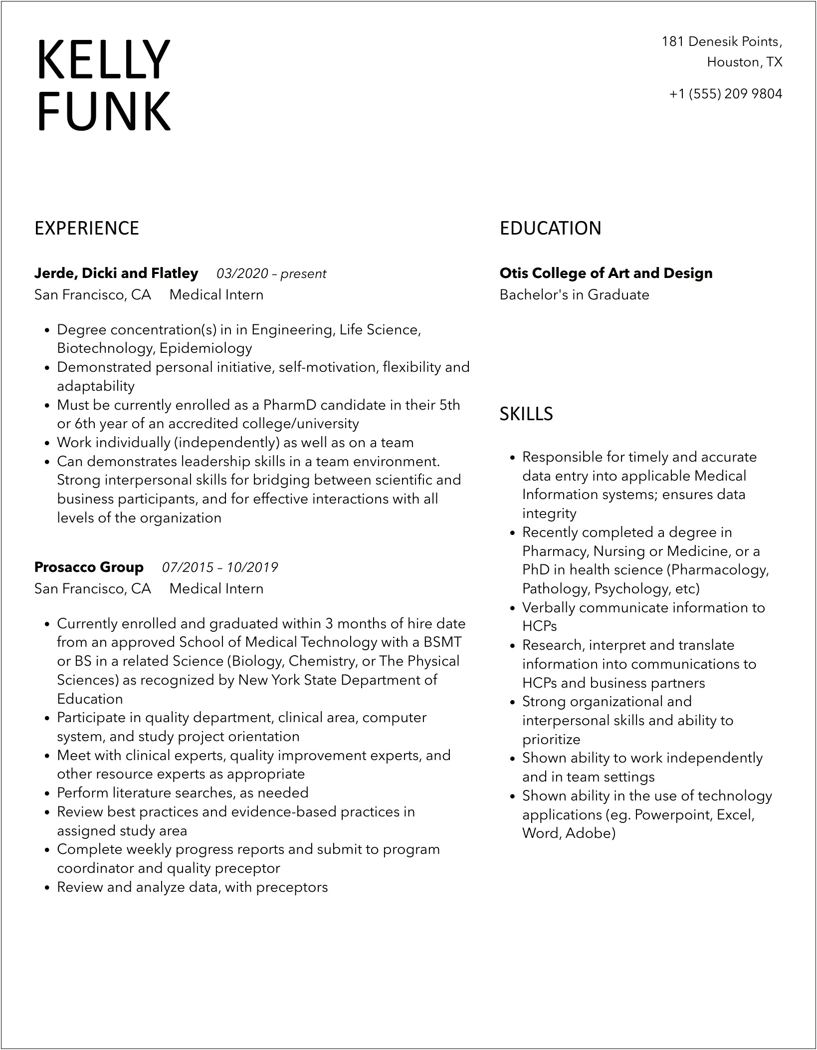 Nyu Silver School Sample Resume Clinical Intern