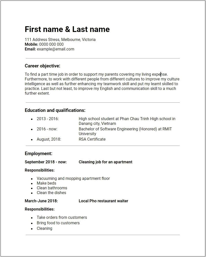 Objective For A City Position For Resume