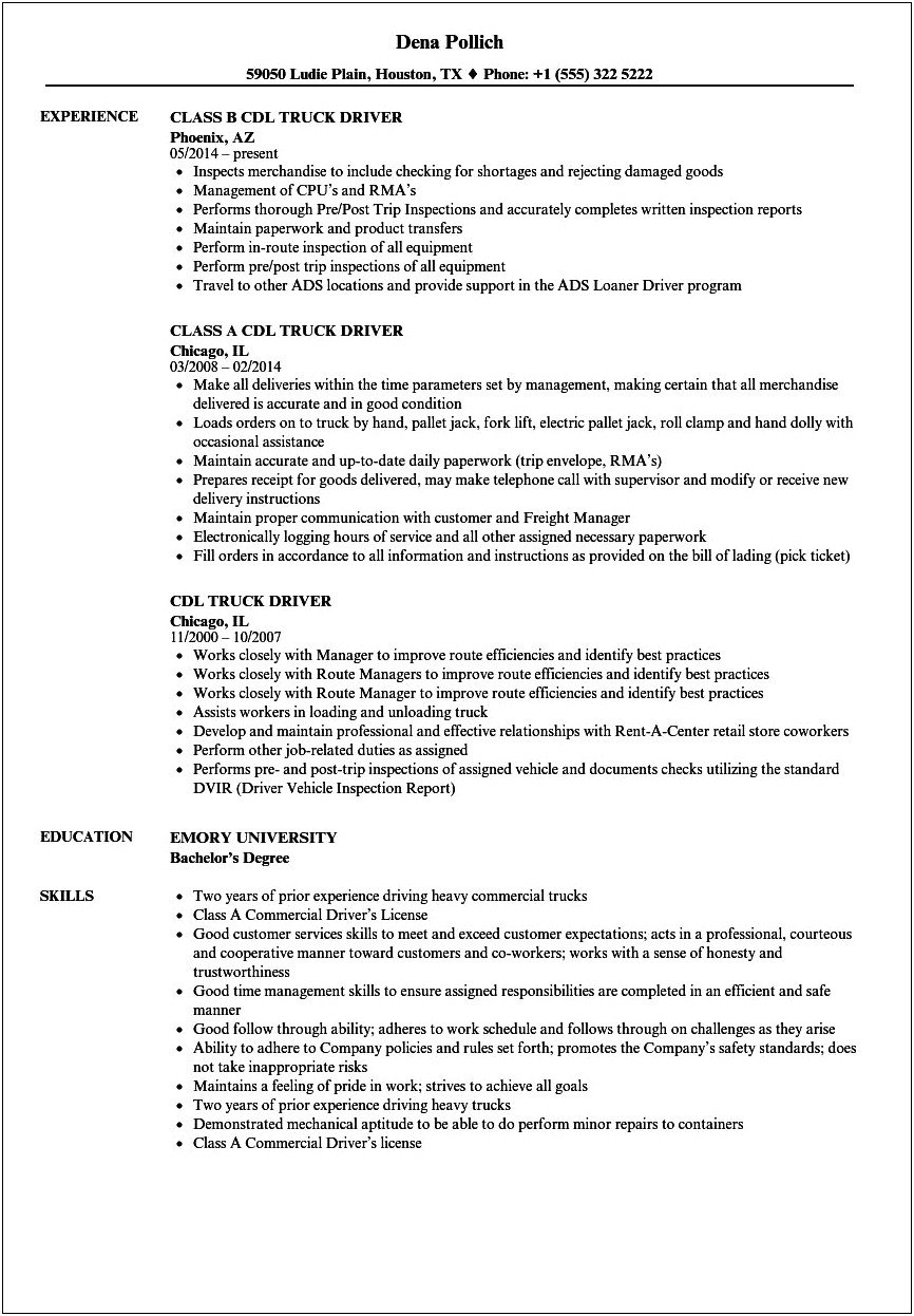 Objective For A Driving Job Resume