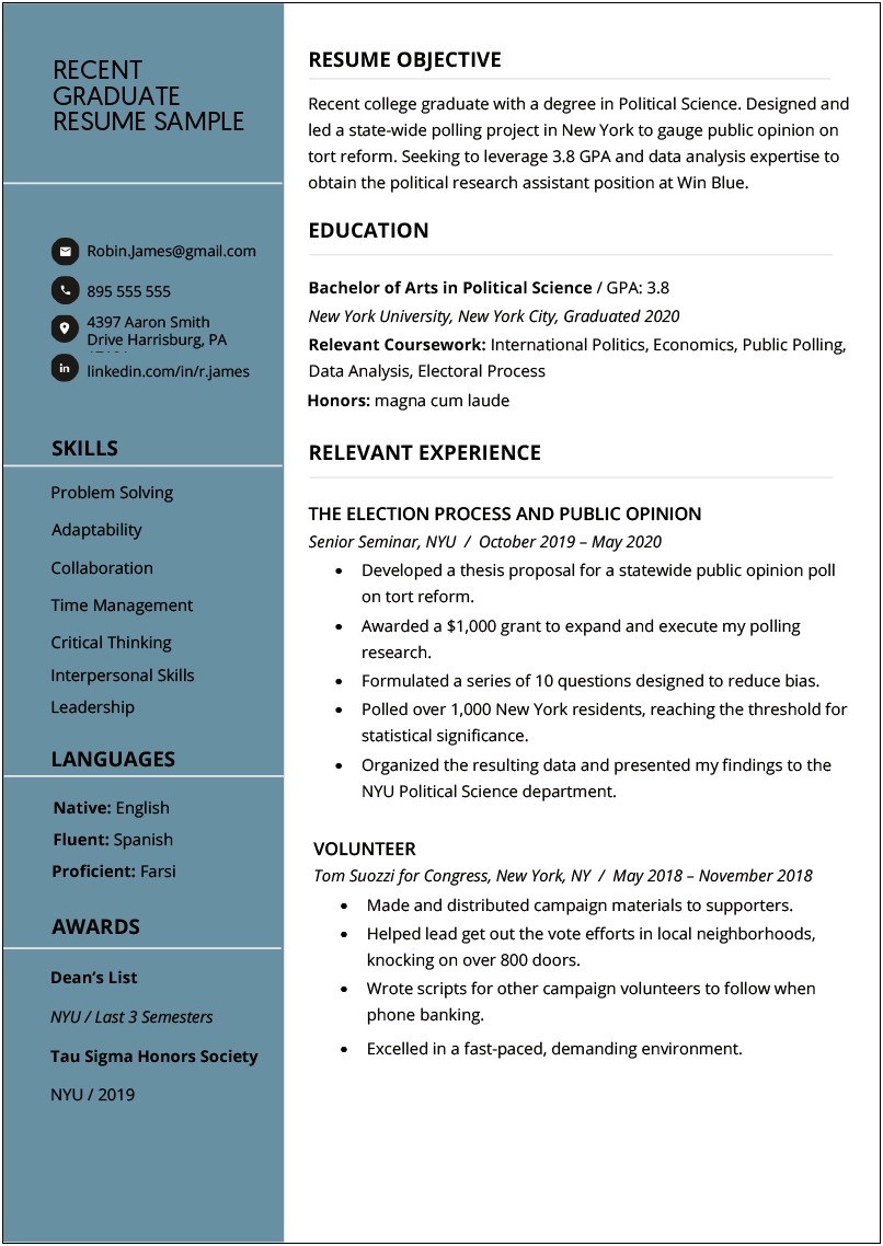 Objective For A New Resume With No Experience