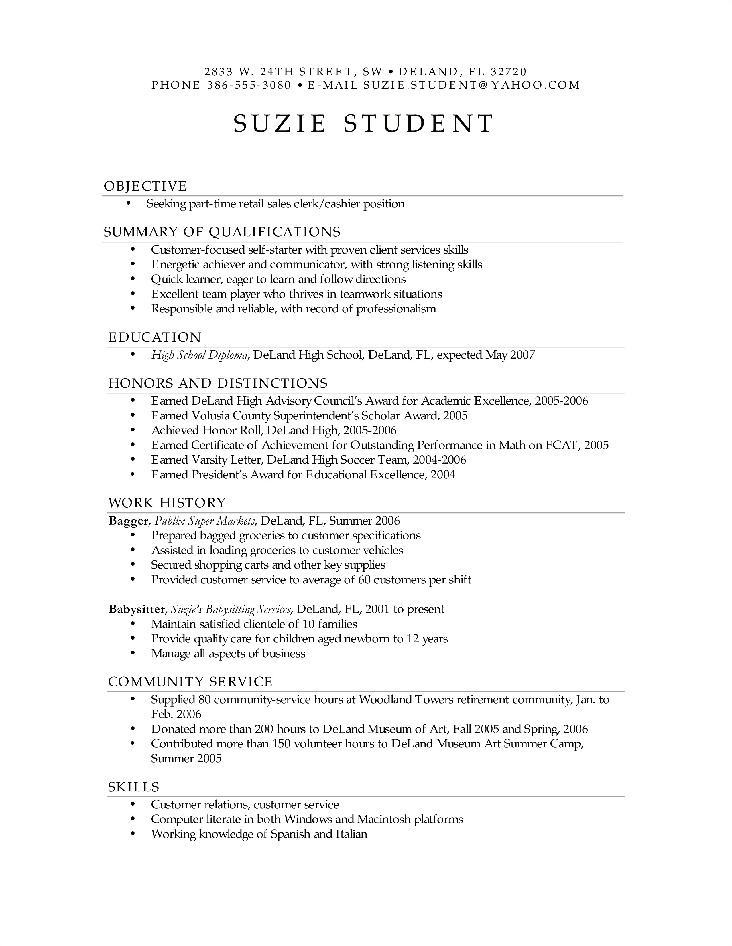 Objective For A Teenager's Resume