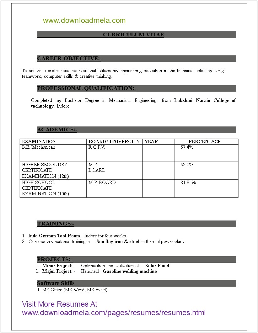 Objective For Engineer Resume Freshers