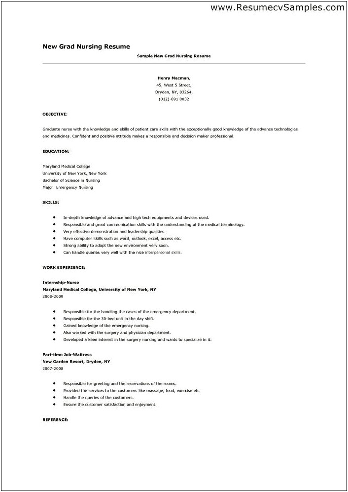 Objective For New Grad Np Resume