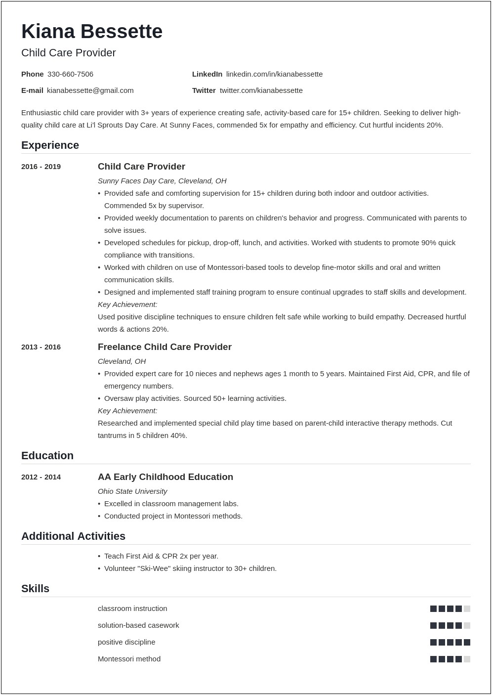 Objective For Resume Abut Child Care Worker