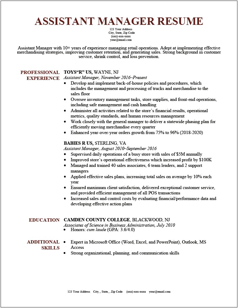 Objective For Resume Applying For A Store