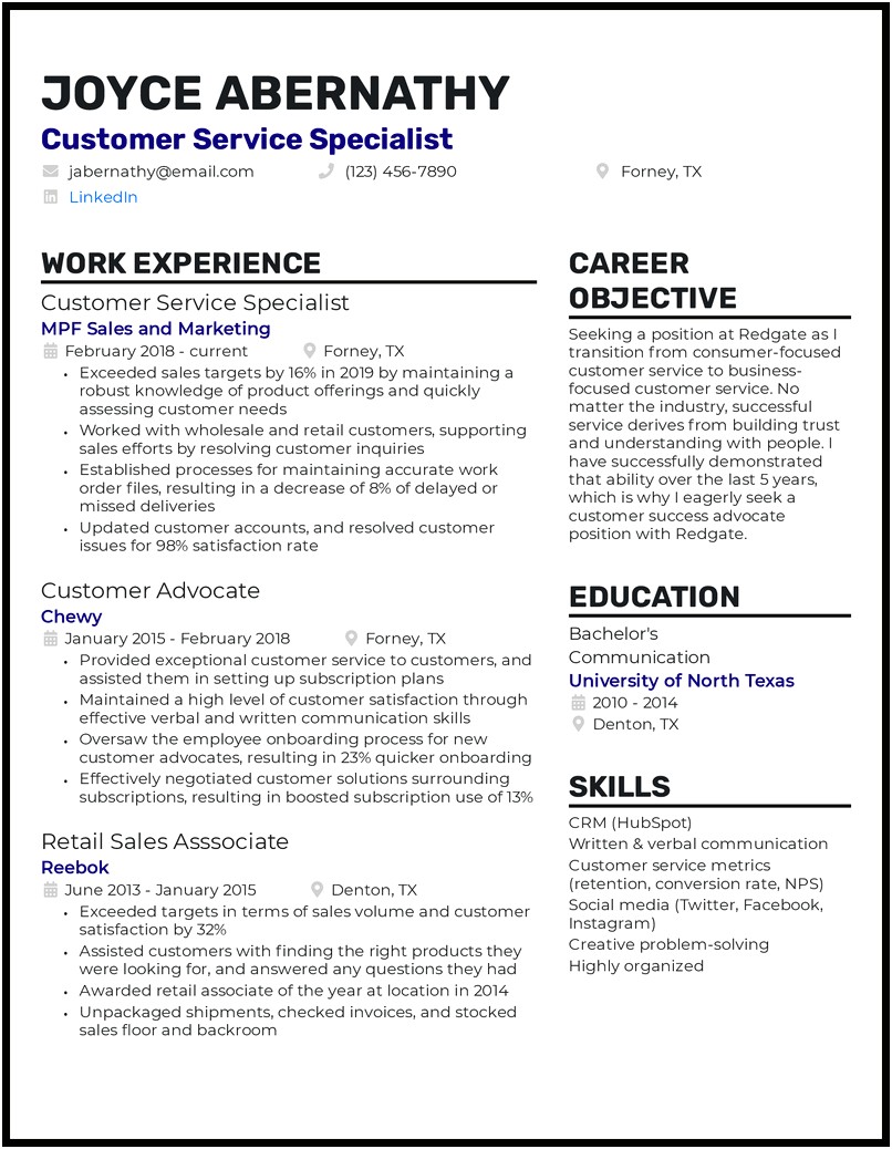 Objective For Resume Customer Service Supervisor