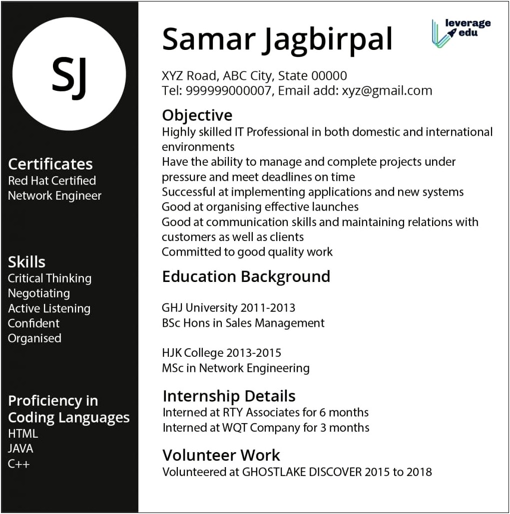 Objective For Resume For Fresher Engineer