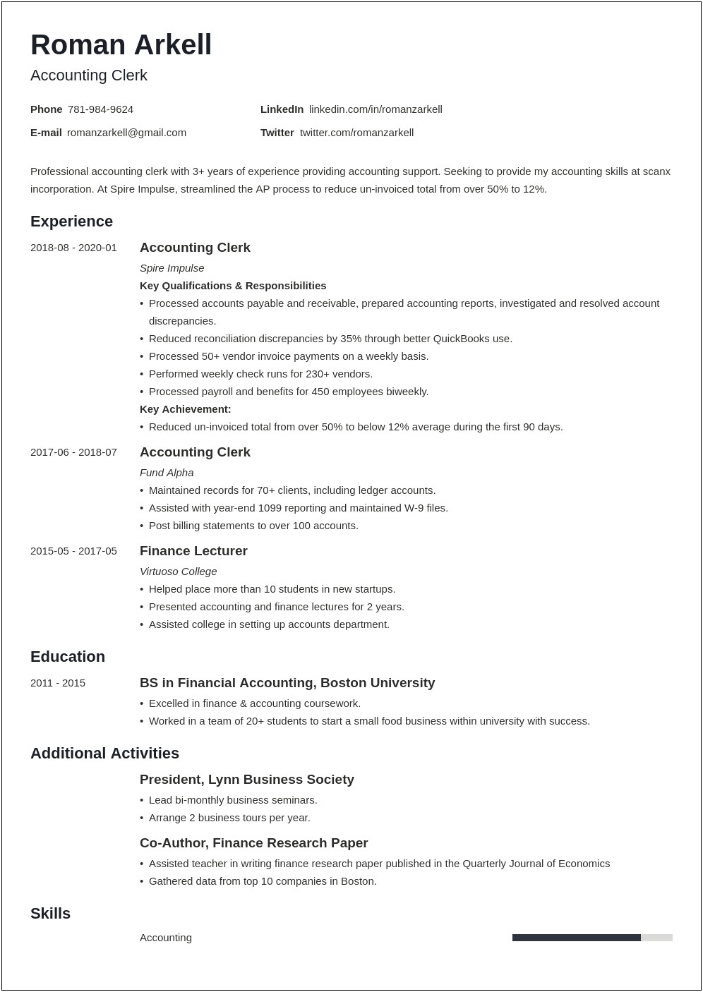 Objective For Resume For Intermedite Accounting