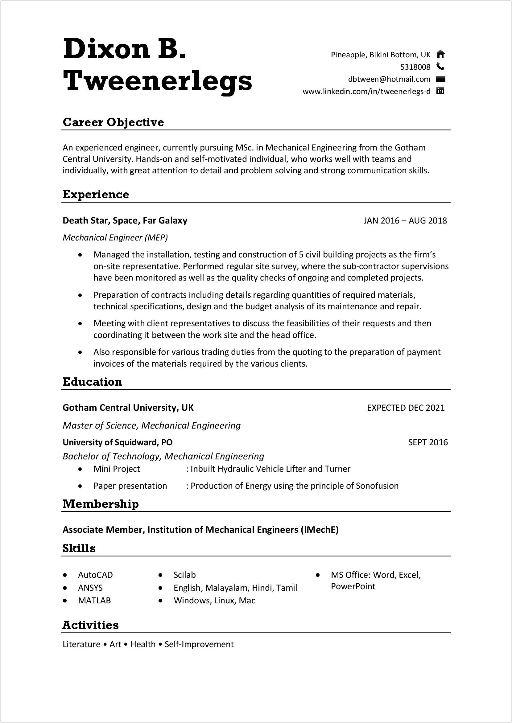Objective For Resume For Second Job Scientist