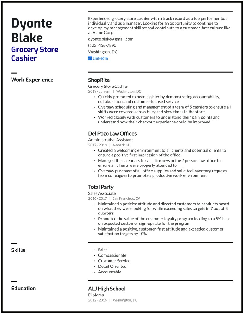 Objective For Resume Part Time Cashier