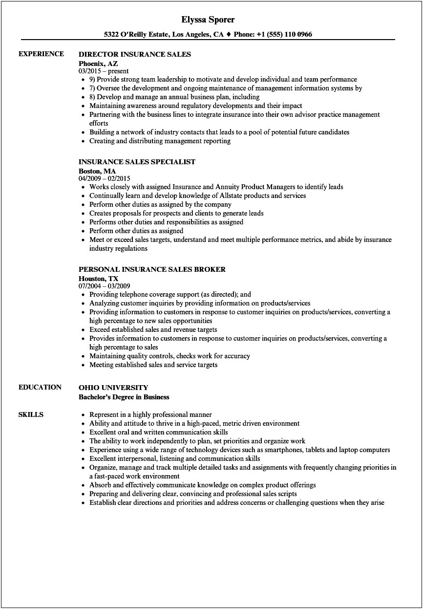 Objective For Resume State Farm Insurance Agent