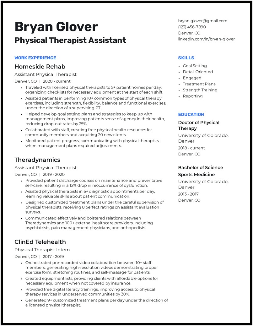 Objective For Volunteer Resume Physical Therapist