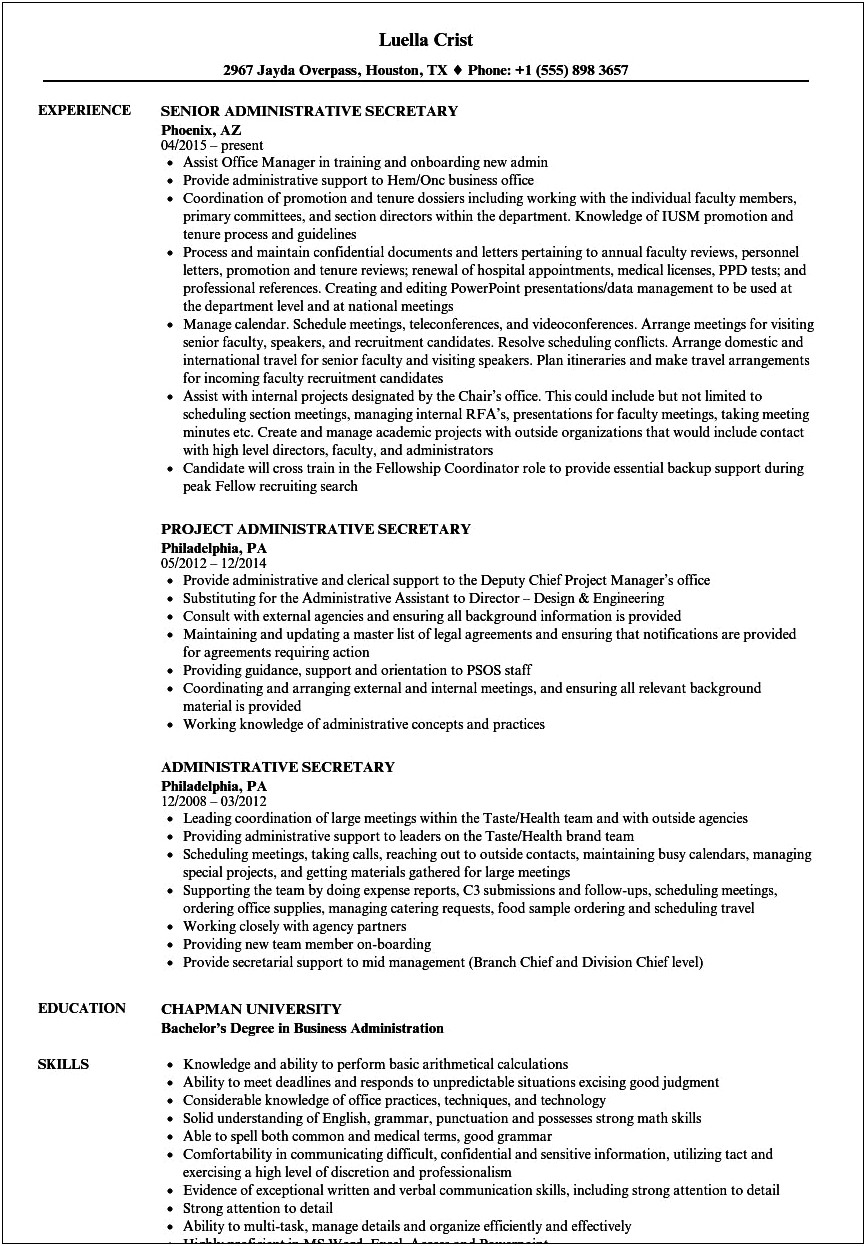 Objective In A Resume Examples For Secretary