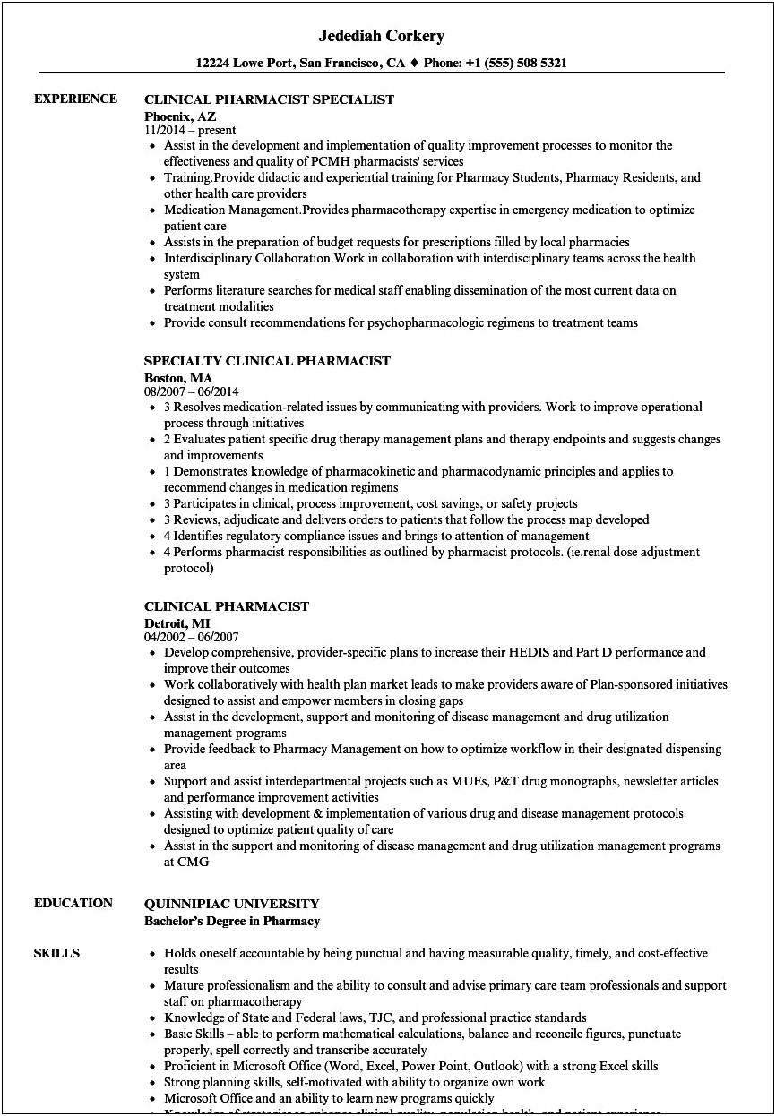 Objective In A Resume For Aetna Pharmacy