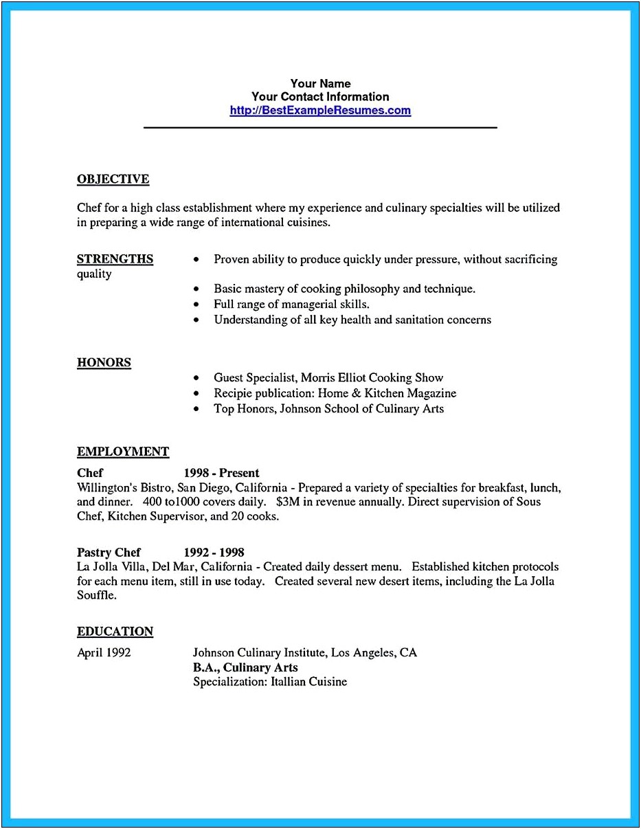 Objective In Resume Applying For Chef