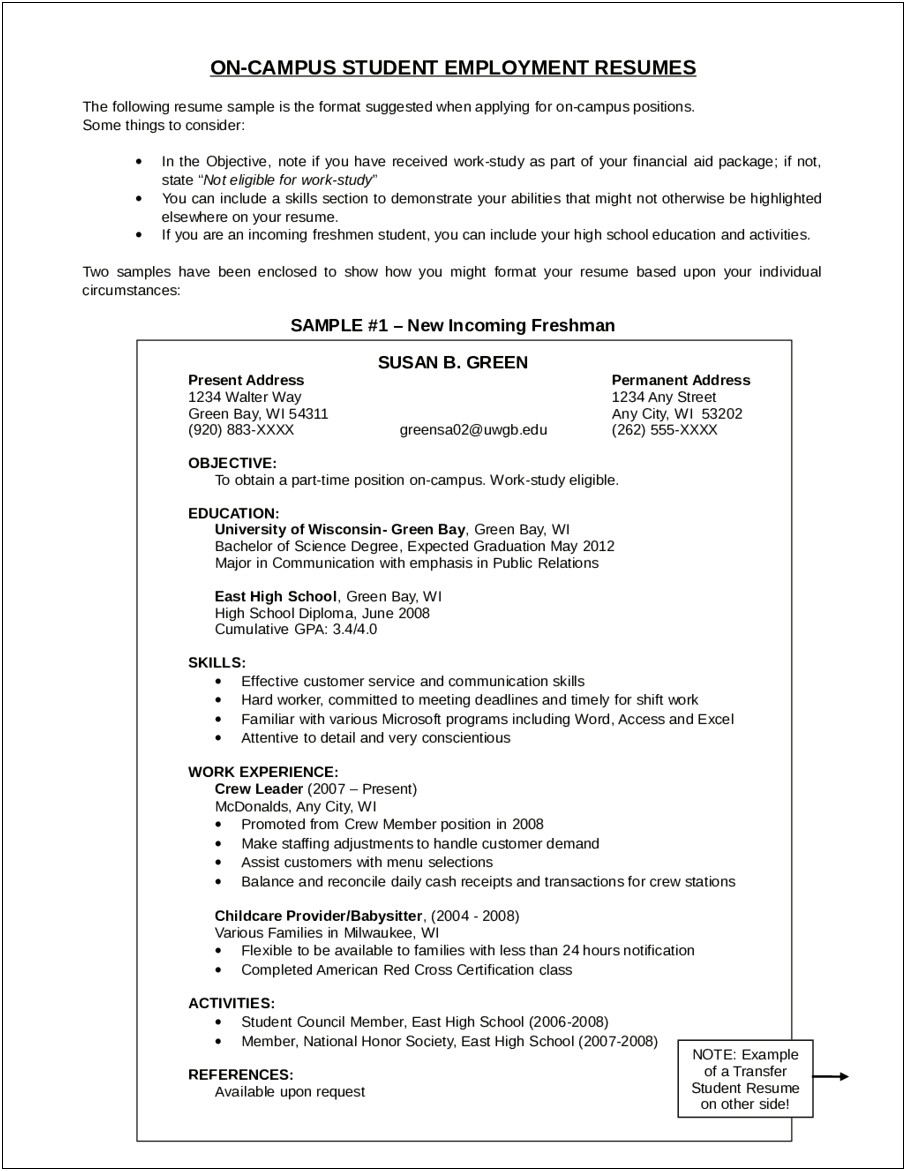 Objective In Resume Examples For Students