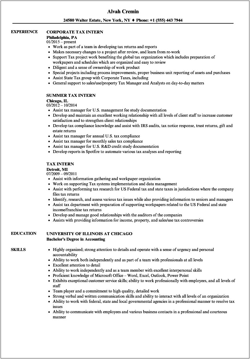 Objective In Resume For Accountant Internship