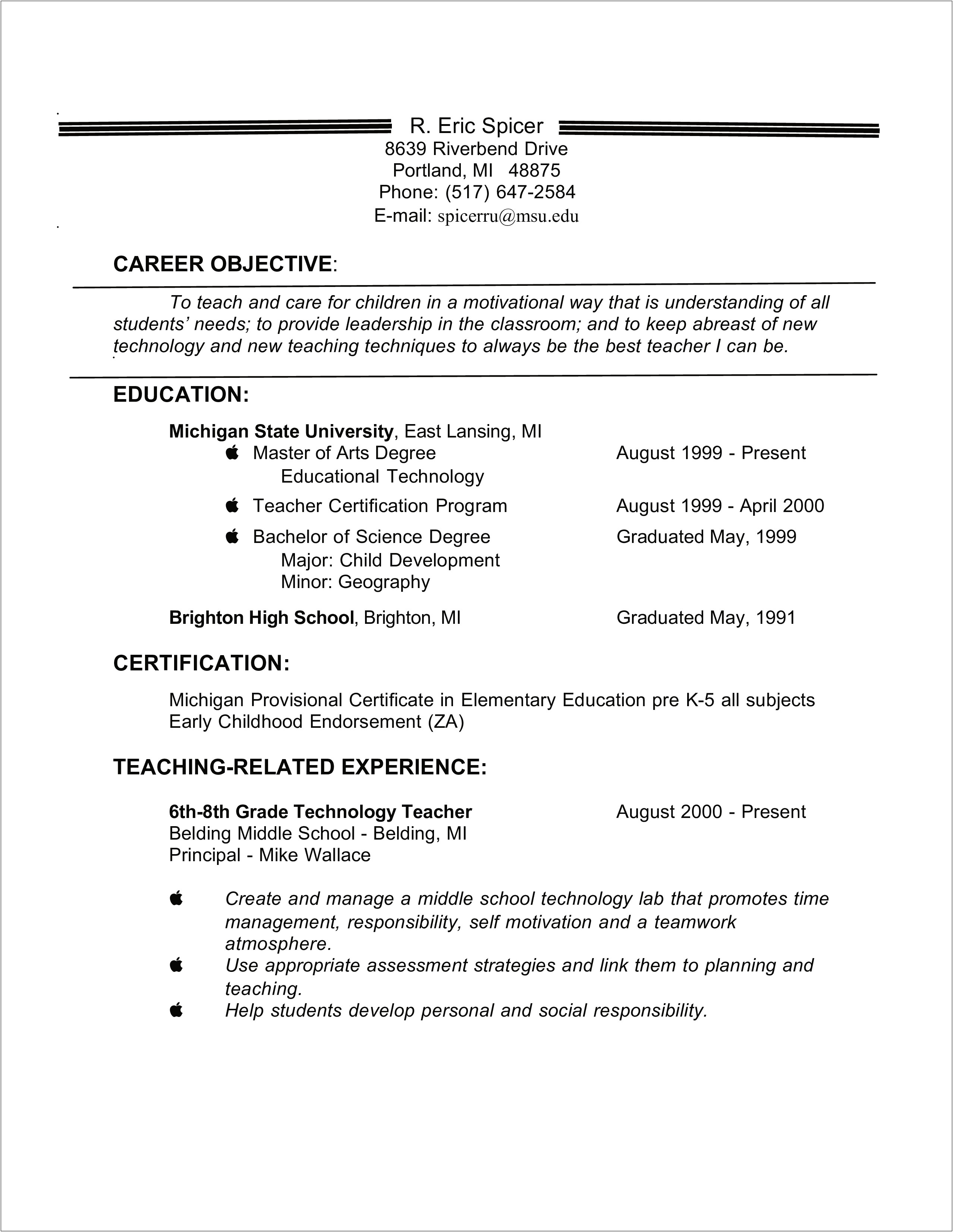 Objective In Resume For Child Care