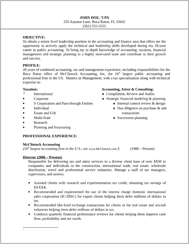 Objective In Resume For Finance Management