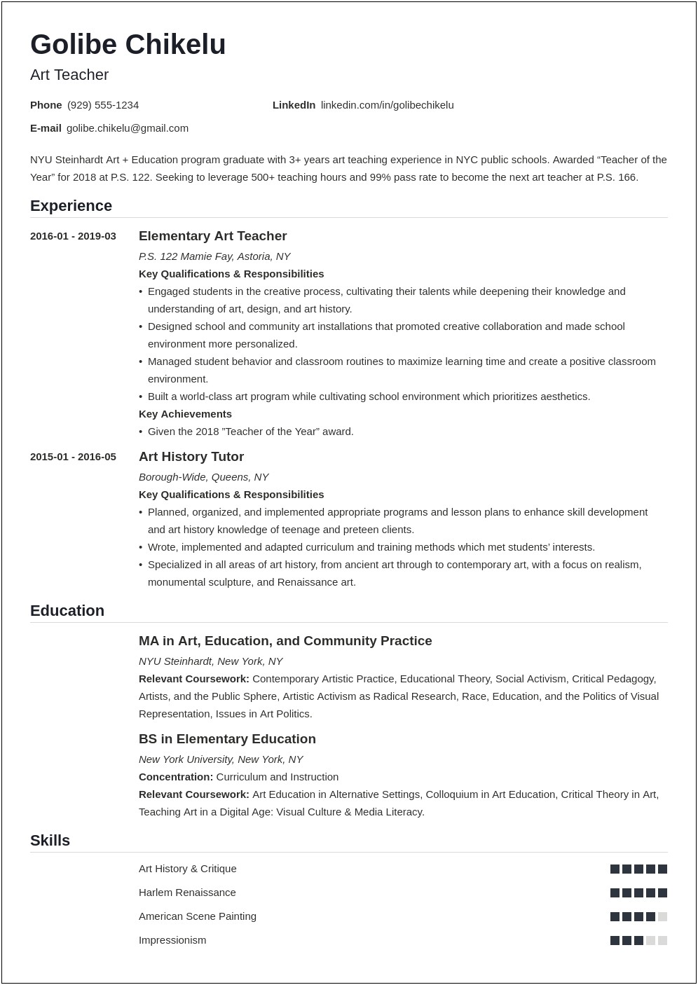 Objective In Resume For Fresher Teacher