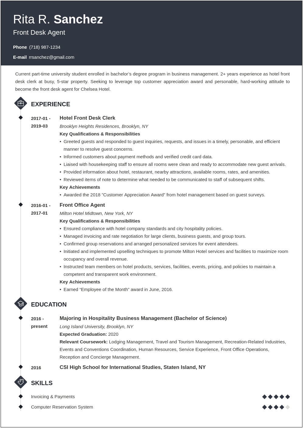 Objective In Resume For Front Desk