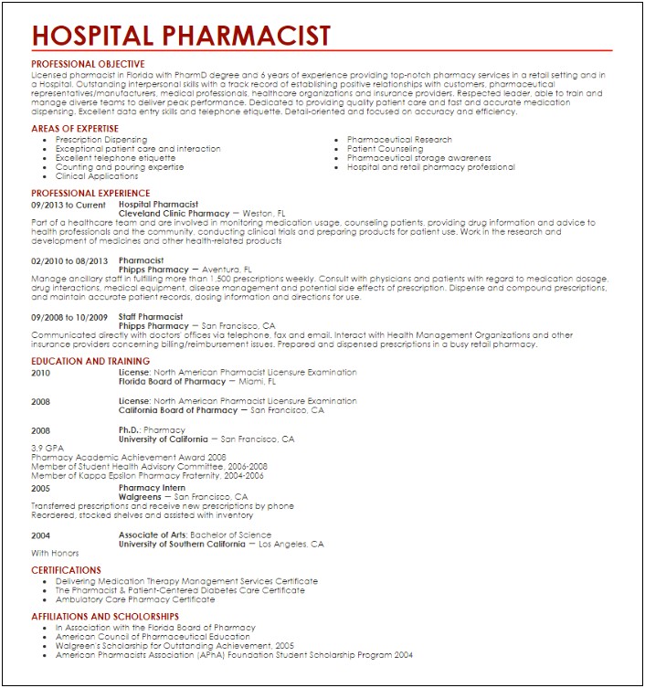 Objective In Resume For Internship In Pharmacy